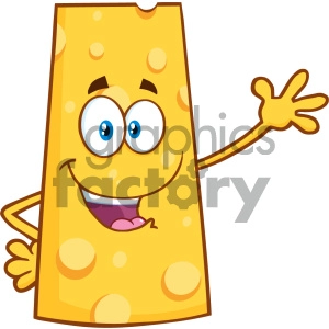 Happy Cheese Cartoon Mascot Character Waving Vector Illustration Isolated On White Background