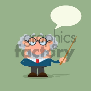 Professor Or Scientist Cartoon Character Holding A Pointer With Speech Bubble Vector Illustration Flat Design With Background