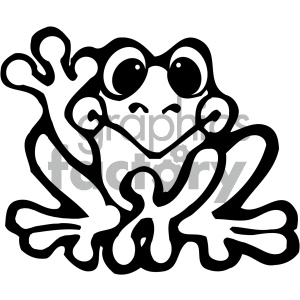 The image is a black and white clipart of a frog. The illustration is quite simple and stylized, featuring the basic outline and some internal details of the frog's body, including its eyes, forelimbs, and hindlimbs.