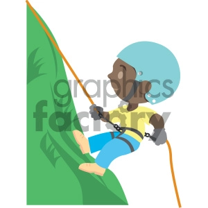 african american boy climbing a mountain vector illustration