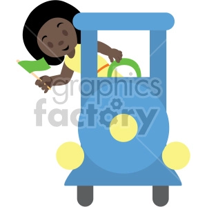 cartoon african american girl riding train