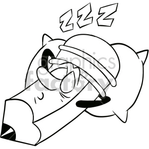 black and white tired sleeping pencil cartoon character