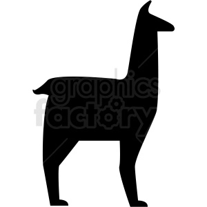 The clipart image shows the silhouette of a llama, an animal native to South America. The image is in black and white, with the shape of the llama filled in black, against a white background.
