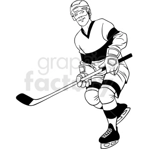 black and white hockey player clipart design