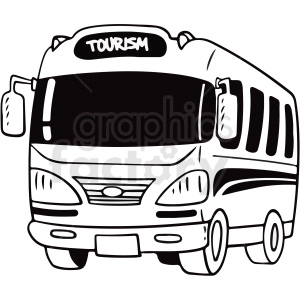 black and white cartoon tourist bus vector clipart