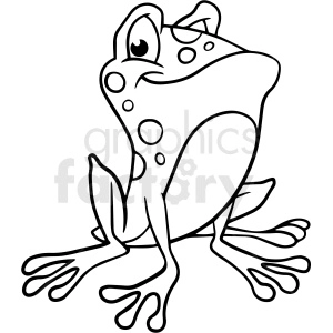 The clipart image depicts a black and white cartoon frog.