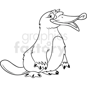 black and white cartoon platypus vector clipart