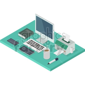 isometric office desk vector icon clipart