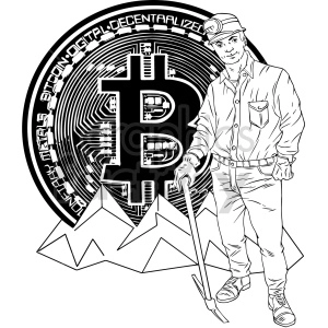 black and white bitcoin miner vector clipart
