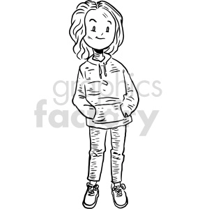 hoodie goth girl black and white clipart