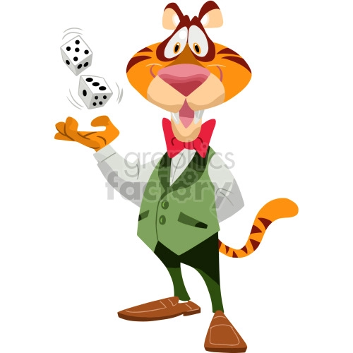 cartoon tiger playing dice games clipart