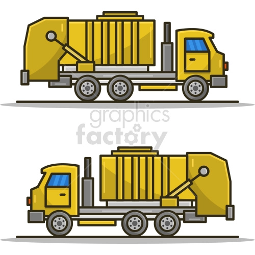yellow garbage trucks vector graphic