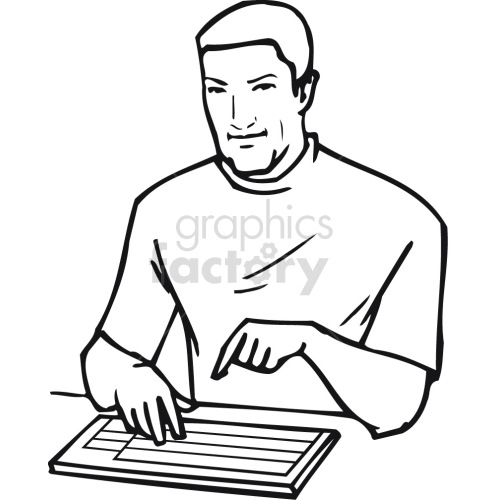 man using keyboard black white