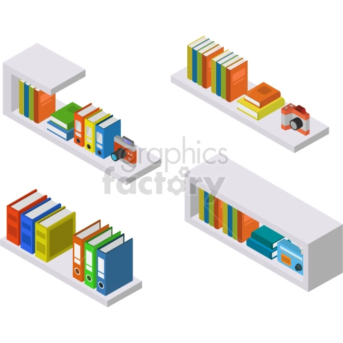 isometric bookshelf vector clipart bundle