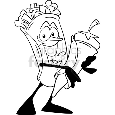 black and white cartoon taco character holding pepper vector clipart