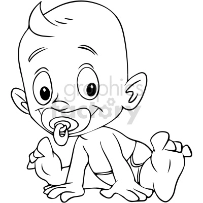 black and white cartoon baby with binky vector