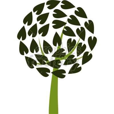The clipart image shows a tree logo design with dark green leaves, which appears to be a stylized representation of a leafy tree in nature.
