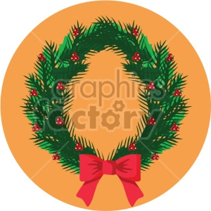 christmas wreath on orange circle background icon