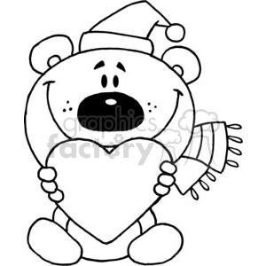 Santa Teddy Bear In Black and White Holding a Heart 