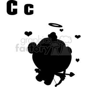 Alphabet letter C cupid silhouette with bow and arrow