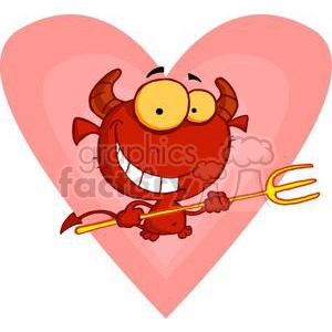little grinning devil with pitchfork for Valentines