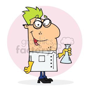 A Green Haired Mad Sciencist holding a clear beaker