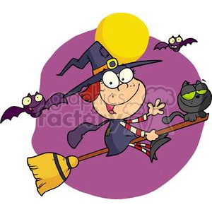 Halloween Little Witch with a Cat and Bats 