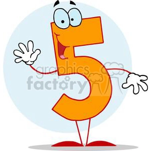 Cartoon Happy Number 5 Holding up Five Fingers