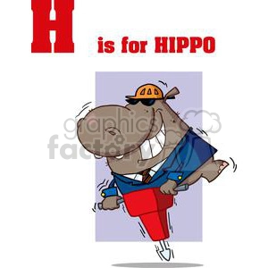 Hippo using a red Jackhammer and wearing a hard hat in black sunglasses