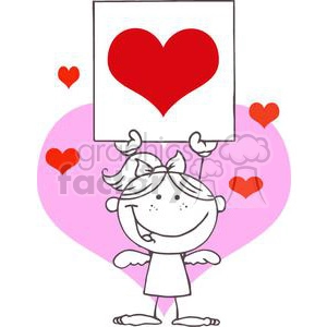 Stick Cupid Girl with Banner and Hearts