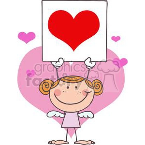 Stick Cupid Girl Holding Up a Big Heart Banner