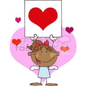 African American Cupid Girl In A Blue Dress with Banner