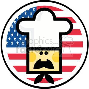 Asian Chef Man Face In Front Of Flag Of USA