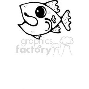 The clipart image depicts a cartoonish depiction of a fish. The fish has a large, exaggerated eye and a playful expression, with a large mouth that is slightly opened. Its body is stout and roundish, with fins and a tail that appear to be simplified and stylized for the cartoon effect.