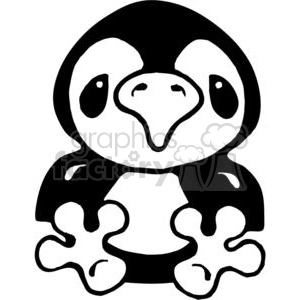 This is a black and white cartoon image of a penguin. The penguin is stylized with large eyes and a simple, cute design typical of clipart.
