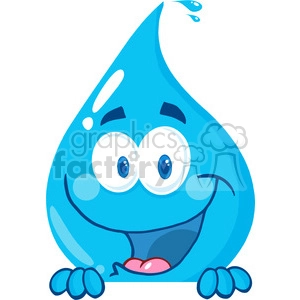 12868 RF Clipart Illustration Smiling Water Drop Over A Sign