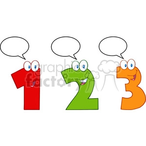 4984-Clipart-Illustration-of-Numbers-One,Two-And-Three-Cartoon-Mascot-Characters-With-Speech-Bubble