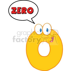 4963-Clipart-Illustration-of-Number-Zero-Cartoon-Mascot-Character-With-Speech-Bubble