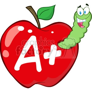 4940-Clipart-Illustration-of-Happy-Worm-In-Red-Apple-With-Leter-A-Plus