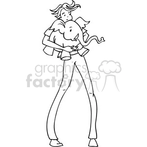 black and white clip art of a Republican man holding a small elephant