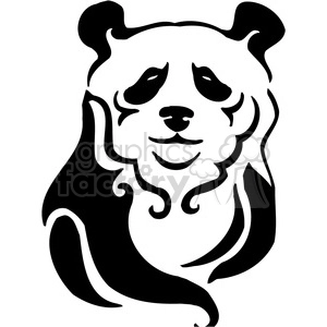 The image is a black and white vector silhouette of a panda bear. It has a stylized appearance with smooth curves and contrasting black areas representing the panda's natural markings. The panda's expression is neutral and serene. The overall style of the image is suitable for vinyl decals, tattoo designs, or graphic artwork.