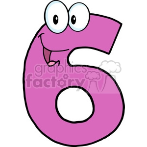 5002-Clipart-Illustration-of-Number-Six-Cartoon-Mascot-Character