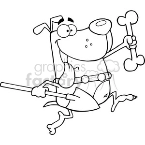 5201-Running-Dog-With-A-Bone-And-Shovel-Royalty-Free-RF-Clipart-Image