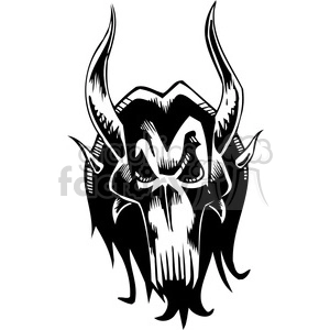 This clipart image depicts a stylized, aggressive-looking animal head with fierce, pointed horns and exaggerated facial features, designed in a stark black and white contrast suitable for vinyl decals or tattoos. The menacing expression and wild design elements suggest the creature could be interpreted as evil or mad.