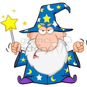 Royalty Free Angry Wizard Waving With Magic Wand