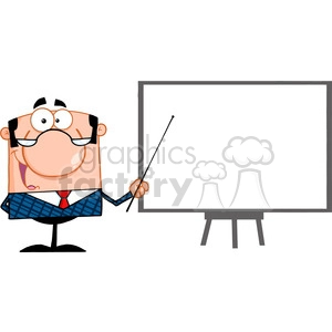 Clipart of Happy Business Manager With Pointer Presenting On A Board