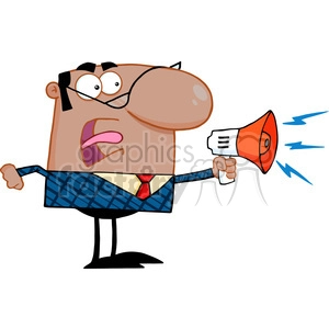 Clipart of Excited African American Business Manager Speaking Through A Megaphone