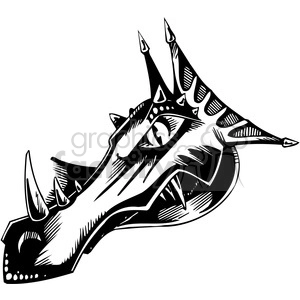 The clipart image displays a stylized, aggressive-looking dragon head with sharp horns and spikes. It has prominent, pointed ears and a fierce eye, giving it a wild and intimidating appearance. The design is monochromatic, using black ink in bold, clean lines suitable for vinyl application or as a tattoo design. 