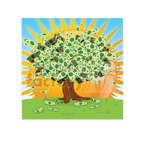vector cartoon money growing on tree on a sunny day