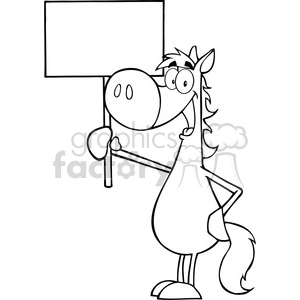 5688 Royalty Free Clip Art Happy Horse Holding Up A Blank Sign
